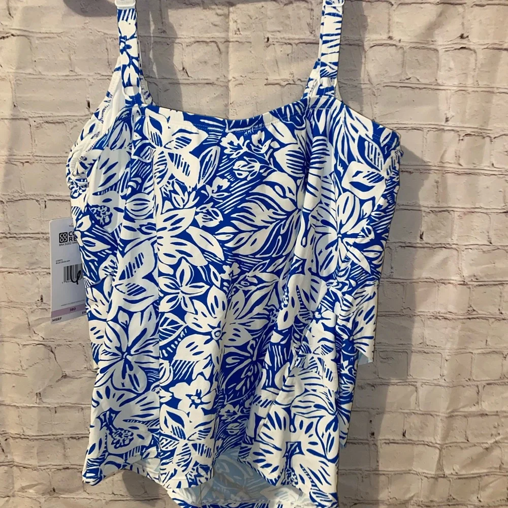 Coco Reef Blue and White Floral Tank One-Piece Swimsuit - Picture 5 of 6